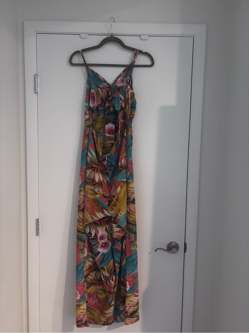 SHEIN Multicolor Tropical Print jumpsuit in Teal, Pink & Mustard